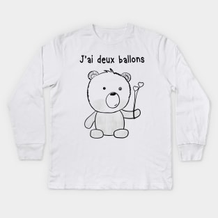 Teddy bear has two balloons - J'ai deux ballons / Ourson Kids Long Sleeve T-Shirt